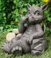 Whimsical Bad Habit Garden Dragon Picking Nose Statue Fantasy Dragons Decor