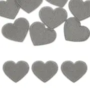 16Pcs Iron on Heart Patches Sew on Heart Embroidered Patches, 40mm Gray