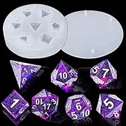 Juome Dice Resin Molds Silicone, DND Dice Silicone Molds for Epoxy Resin Casting with 7 Standard Stereoscopic Dice Cavities, Resin Mold for DIY Dices Making, Table Board Game Dice Lovers Gift
