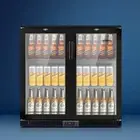 198L Bar Fridge Dual Glass Door Light Black Mini Fridge Beverage Cooler 8L-BK