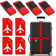 [TOMVAES] 8 Pack Luggage Straps Set,Luggage Tags,Adjustable Suitcase Belts,Luggage Tag with Name Id Card,Luggage Lash Rope,Silicone Baggage Tag,Travel Accessories