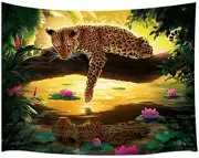 Leopard Print Extra Large Tapestry Wall Hanging Jaguar Tropical Forest Fabric