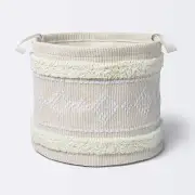 Tufted Fabric Large Round Storage Basket - Khaki and Cream - Cloud Island