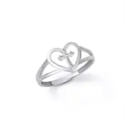 .925 Sterling Silver Heart Cross Ring