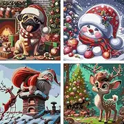 igoodom 4 Pack Paint by Number for Kids, Christmas Paint by Numbers Kit for Beginners,Easy Acrylic Watercolor Paint by Numbers Canvas Arts and Craftsfor Wall Decor Gift Frameless 8x8inch