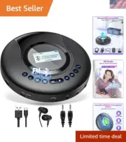 Compact Portable CD Player Bluetooth with FM Radio for Car - Anti-Skip Walkman