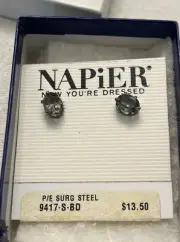 Vintage Napier Smoky Quartz Surgical Steel Stud Earrings-NWT