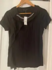 NWT White House Black Market Embellished Party T Jewel Neck Black Top - Size S