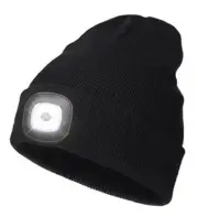 LED Beanie with The Light, Unisex USB Rechargeable Headlamp Winter Black