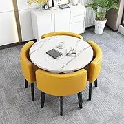 Modern Round Kitchen Table and 4 Chairs Set Space Saving Dining Table and Chairs for Home Office 90 * 90 * 75cm Fabric Chairs Reception Area Furniture