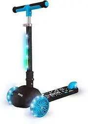 Zinc Kids 3 Wheel T-Motion Shine Scooter - Blue, Light Up Led Flashing Wheels and Stem, Height Adjustable, Folding, Non-Slip Grips, Boys & Girls, Lean to Steer, Great Gift Idea, 3+