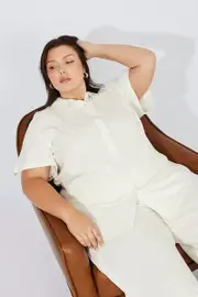 White Relaxed Shirt Short Sleeve Linen Viscose 16