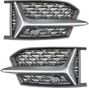 2pcs Car Front Glossy Black Honeycomb Mesh Style Bumper Fog Light Lamp Grill Compatible For Audi A6 SLine S-Line Bumper C8 S6 2019-2022(Silver)