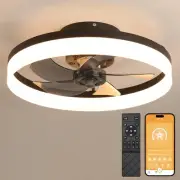 19.6" Ceiling Fans with Lights, Semi-Enclosed Flush Mount Low Profile Ceiling...