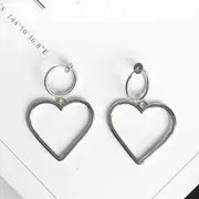 Heart-Shape Hook Earrings Clip On Earring - Metal Heart - Silver - One Size