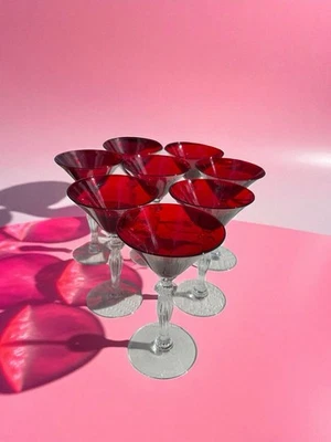 (8) Set Morgantown Monroe Ruby Red Glass 5.5” Martini Gimlet Cosmopolitan Party