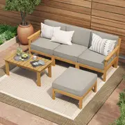 Livsip Outdoor Furniture Sofa Set Wooden Table Chairs Garden Lounge Setting
