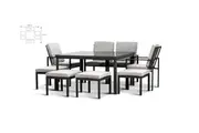 Divano Outdoor Dining Sets Florence 9 Piece Set Solid Aluminum Metal Frame Cube Glass Top Table Armchair Ottoman Furniture - Gunmetal
