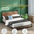 King Metal Bed Frame with Solid Pine Wood Ironline Platform Bed - Zinus