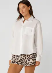 [Lorna Jane] One-and-Go Button Up Shirt in White, Cotton, Size - 2XL 2XL White