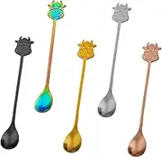 Mikinona 5pcs Cow Handle Coffee Stirring Spoons Creative Dessert Spoons for Home Cafe and Dessert Shops Design Craftsmanship