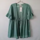 NWT Ninexis Women's Teal Short Sleeve Flutter Sleeve Tie Front Cover Up Top XL