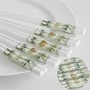 Ceramic Chopsticks Chinese Porcelain Set of 5,Reusable chop Sticks,Great Replacement of Bamboo/Wooden Chopsticks, 9.7-Inch (Golden Camellia)