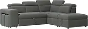 Valencia Fabric 3+2 Sectional Sofa Bed with Storage Ottoman & 2 Stools, Lounge Couch for Living Room, Finn (Cloudy Grey)