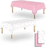 OQOQ Pink Bow Tablecloth(2 Packs), 137x274 cm Pink Ribbon Plastic Disposable Tablecover Rectangle Table Cover for Birthday Bachelorette Party Bridal Shower Breast Awareness Month Decorations Supplies