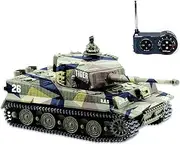 BlueFit German Tiger I Panzer Tank with Remote Control, Battery, Light, Sound, Rotating Turret and Recoil Action When Cannon Artillery Shoots, Mini 1:72 Scale, Assorted Color