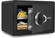 1.0 Cubic Feet Safe Box, Small W/Removable Shelf, Feet, Black