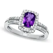 Cushion-Cut Amethyst and White Topaz Frame Ring in Sterling Silver