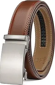 [Milorde] Men's Cow Leather Dress Belt with Ratchet Buckle - Classic and Fashion Design for Work Business and Casual