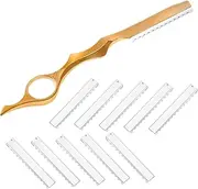 Mudder 11 Pcs Hair Razors for Cutting Hair Thinning Styling Feather Razors Kit with Replacement Stainless Steel Cutting Tool for Salon Home Use(Gold)