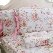 [FADFAY] Cotton Bed Sheets Set Shabby Rose Floral Print Sheet Bedding 4-Piece King Single Size