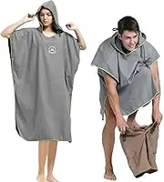 Hiturbo Microfiber Surf Poncho, Wetsuit Changing Bath Robe, Quick Dry Pool Swim Beach Towel with Hood (Gray)