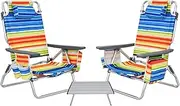 Costway 3-Piece Beach Chair Set, 5-Position Reclining Chairs, Outdoor Camping Chairs w/Folding Side Table, Folding Beach Chair and Table Set for Sunbathing, Fishing, No Assembly Required (Yellow)