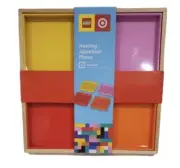 Lego X Target Collection Appetizer Plates Set of 4 w/ Wood Tray