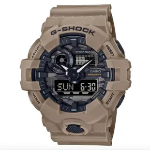 【CASIO 卡西歐】G-SHOCK 原創迷彩系列指針數位雙顯錶-卡其色(GA-700CA-5A 兩地時間 世界時間)