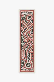 75' x 305' | Machine Washable Runner Rug | Kid & Pet Friendly | Indoor Rug | Keith Haring Funny Gallery Ivory & Red Tufted Rug | Ruggable