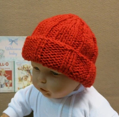 Ribbed Baby Winter Beanie, Chunky Wool Hat