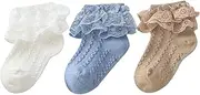 [Durio] Baby Girls' Socks with Ruffles, Baby Socks, Cotton, Lace, Christening Socks, Eyelets, Dress Socks, Socks for Baby, Toddler