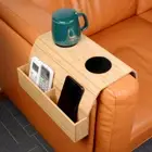 Sofa Arm Rest Tray Couch Placemat Bamboo Table Natural Holder w/Side Storage