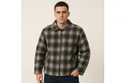 Mens Fur Lined Zip Jacket Polar Fleece w/ Quilted Sleeves in Black/Charcoal