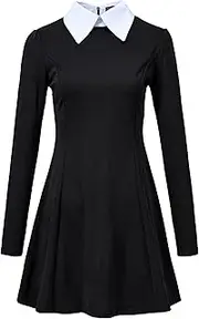 [LUYANA] Halloween Costumes for Adult Women Peter Pan Collar A Line Fit and Flare Skater Casual Dress