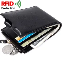 在飛比找蝦皮購物優惠-Baborry 實心 RFID 保護男士皮革錢包可拆卸阻塞卡