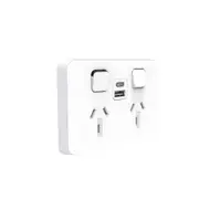 Clipsal Iconic Switched Socket 2 Switch & 2 Socket Usb Horiz 10 A Vv White - 3025USBAC-VW