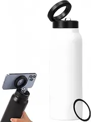 Gteller Mag-safe Compatible Insulated Sports Water Bottle With Magnetic Phone Holder and Straw, Stainless Steel Vacuum Flask Tripod Ring 90° Rotating (Beige, 24 Ounces)