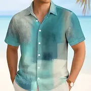 Men's Color Block Gradient Shirt Summer Shirt Button Up Shirt Short Sleeve Fashion Casual Outdoor Vacation Dailywear Summer Spring Turndown 3D Print Collared S
