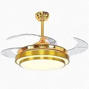 Lighting Groups Reversible Retractable 42 Inch Gold Ceiling Fan Chandelier with LED Light and Remote Control, 4 Clear ABS Blade, Livingroom Fandelier Indoor Ceiling Light Kits with Fans